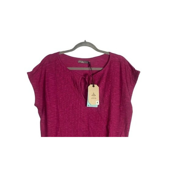 NWT prAna Cotton Ocupas Popover Keyhole Tie Cap Sleeves Top S Orchid Pink #2937 - Picture 13 of 13